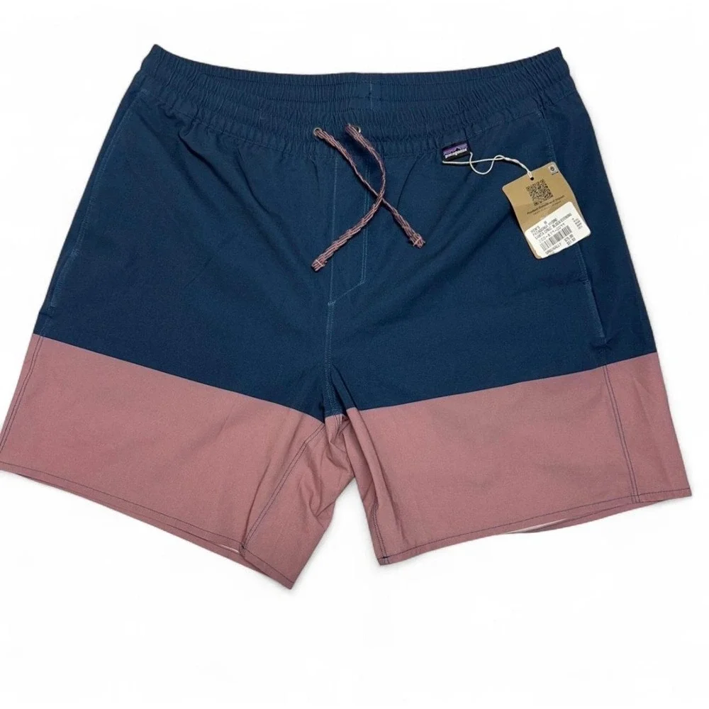 Patagonia Hydropeak Volley Shorts Mens M Santa Cruz Block Evening Mauve Navy New